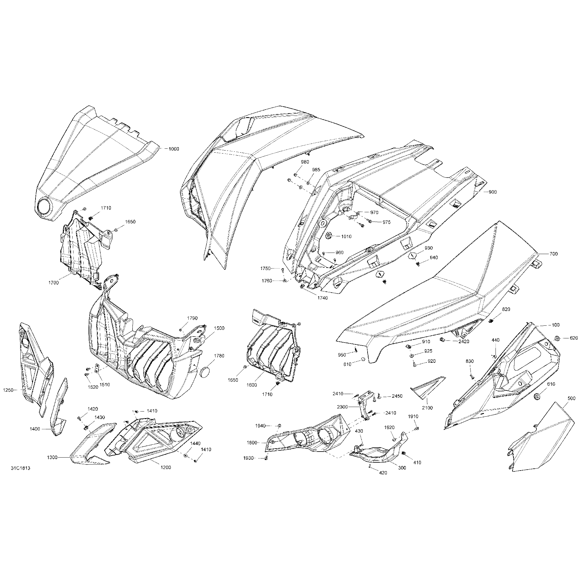 An Image of a Genuine Can-Am Parts Schematic Diagram showing the schematic - BODY FRONT PART MAVERICK - BRIGHT WHITE MODELS