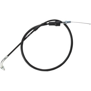 The Honda Black Vinyl Throttle Cable 35 1/2 by Moose Offroad features a black PVC jacket, metal end fitting, and thin metal wire—designed for durability in motorcycles or small engines.