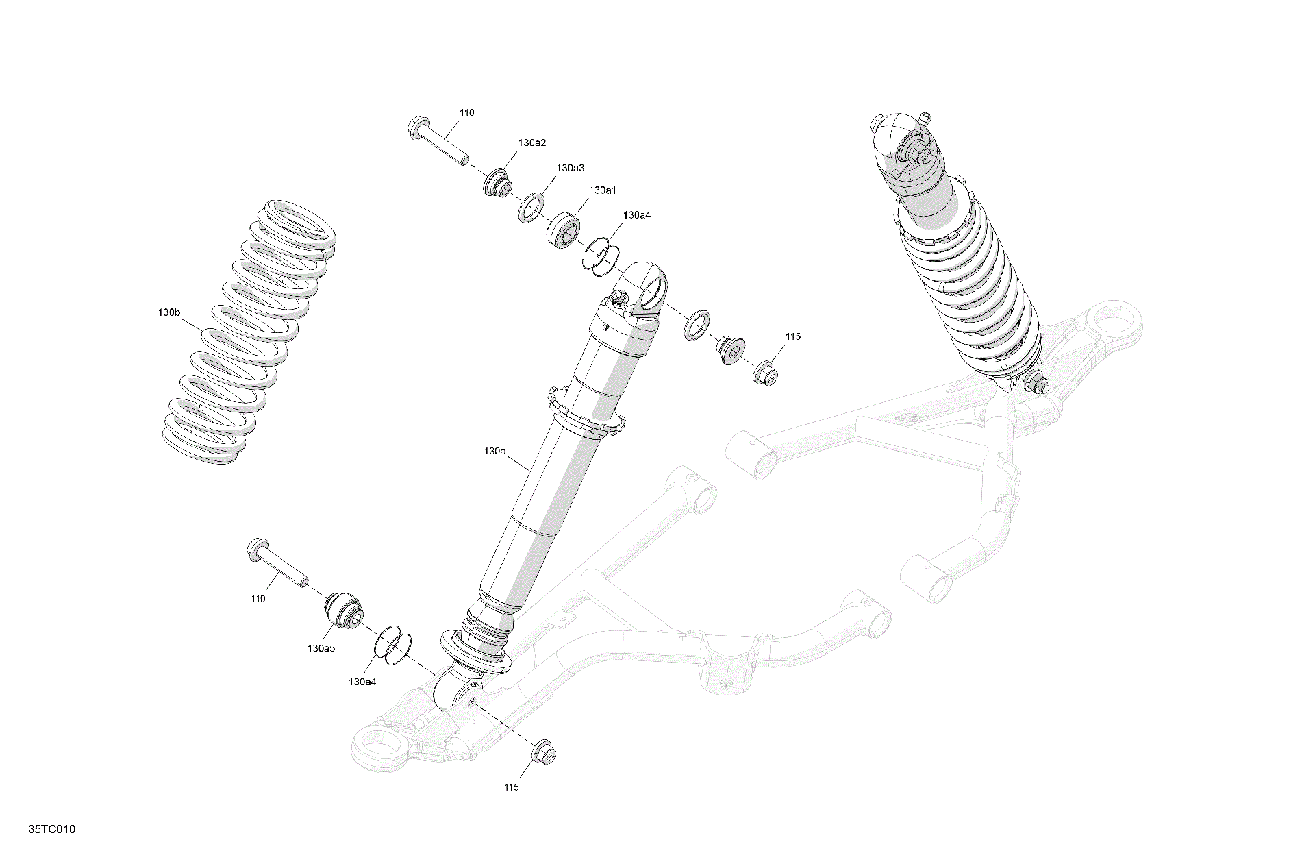 An Image of a Genuine Can-Am Parts Schematic Diagram showing the schematic - SUSPENSION - FRONT SHOCKS - BUILT AFTER FEBRUARY 15TH 2023