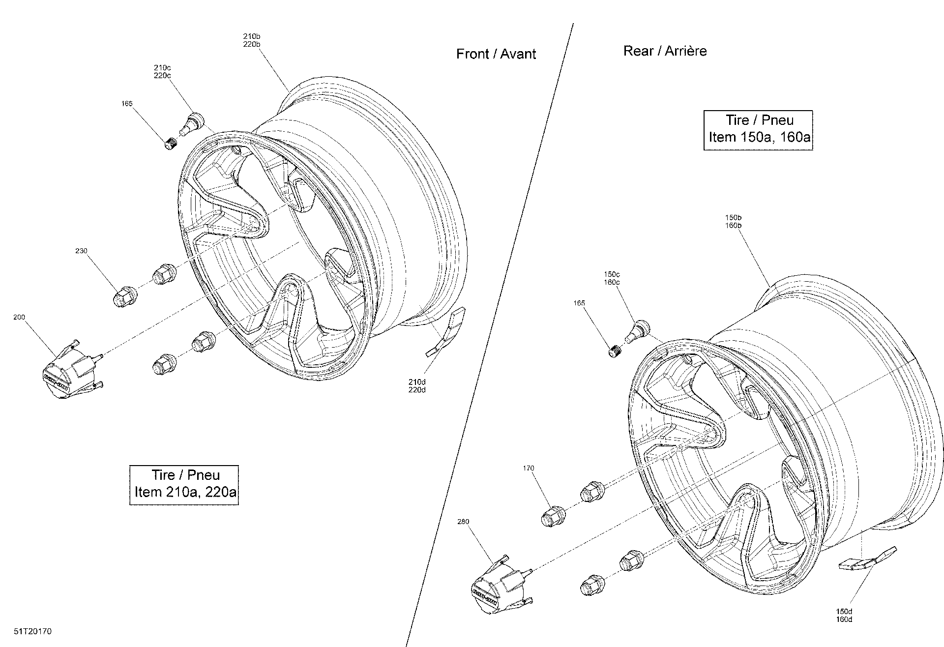 An Image of a Genuine Can-Am Parts Schematic Diagram showing the schematic - WHEELS - XT