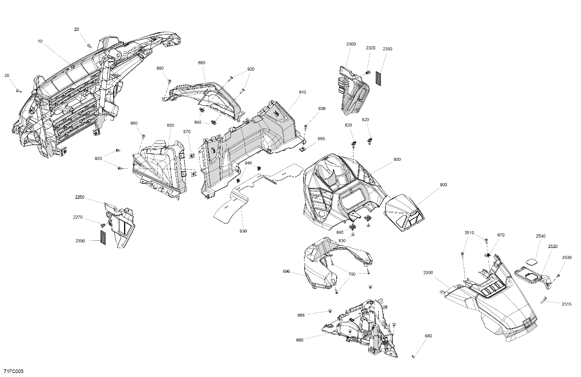 An Image of a Genuine Can-Am Parts Schematic Diagram showing the schematic - BODY - FRONT SECTION