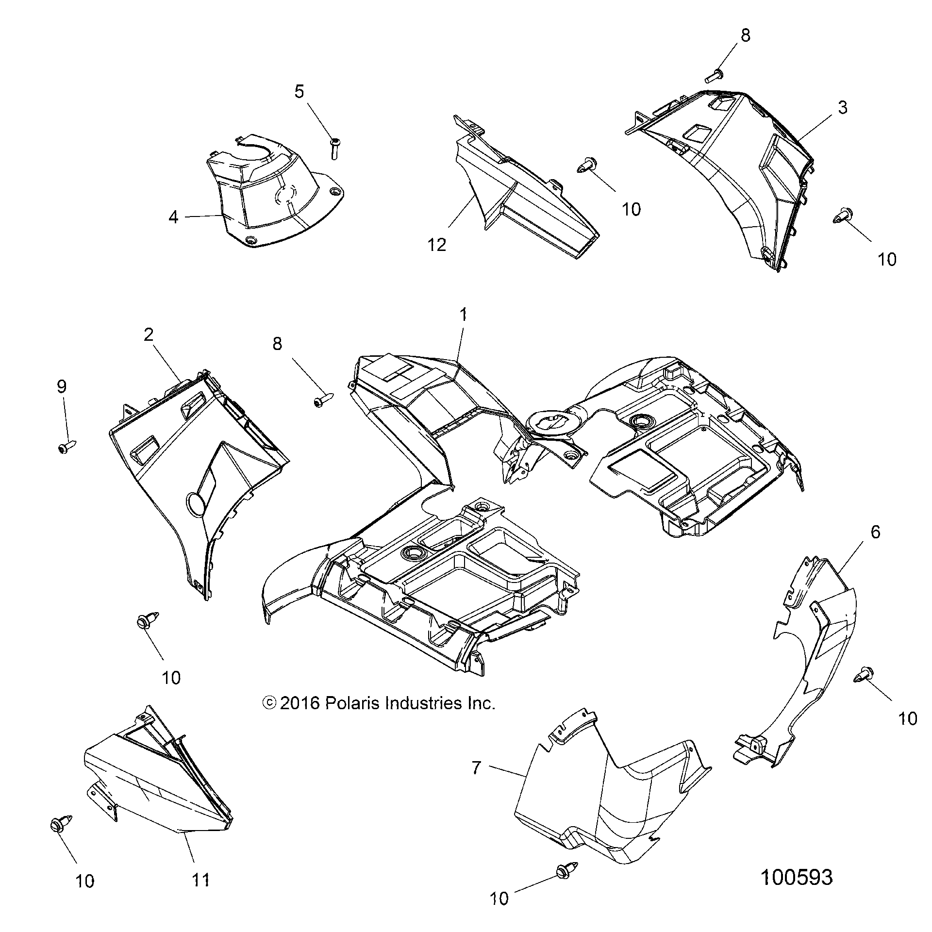 An Image of a Genuine Polaris Parts Schematic Diagram showing the schematic - BODY: FRONT CAB - 2018 POLARIS SPORTSMAN 850 HIGH LIFTER