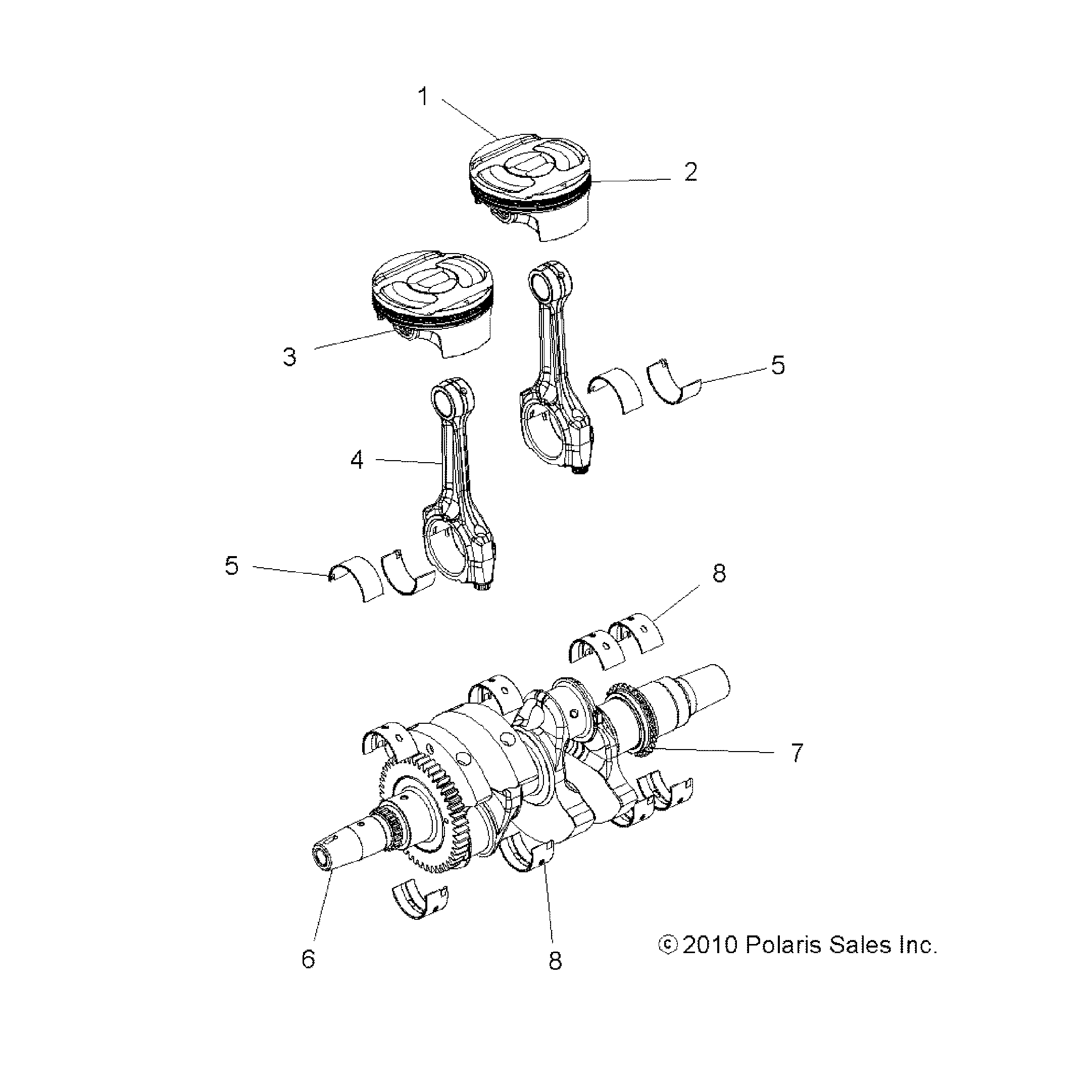 An Image of a Genuine Polaris Parts Schematic Diagram showing the schematic - ENGINE: CRANKSHAFT and PISTON - 2016 POLARIS ACE 900 EFI EPS