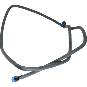 The Polaris RZR Replacement Fuel Line by Moose Offroad is a black rubber hose with a blue and black connector, coiled on a white background—perfect as an OEM replacement for your vehicle.