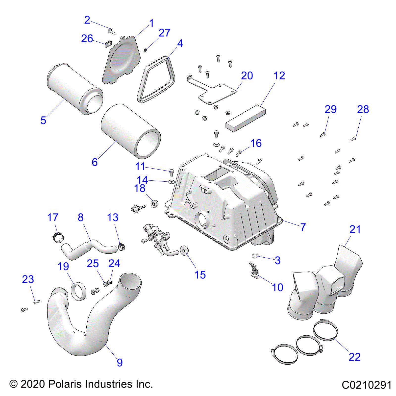 An Image of a Genuine Polaris Parts Schematic Diagram showing the schematic - ENGINE: AIR INTAKE - 2021 POLARIS SPORTSMAN 850 HIGH LIFTER
