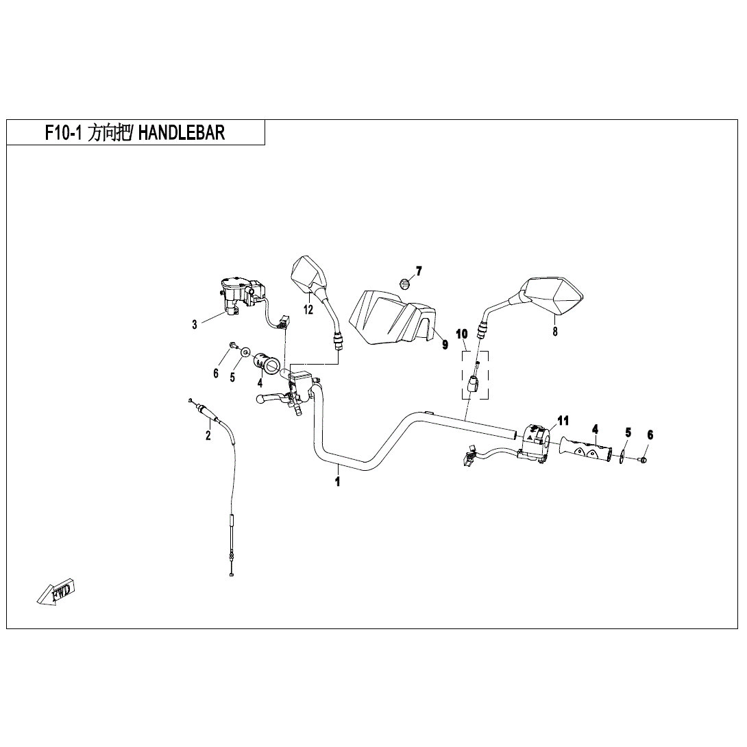 An Image of a genuine CFMOTO Parts Schematic Diagram showing the group - HANDLEBAR - 2021 CFMOTO CFORCE 500 S