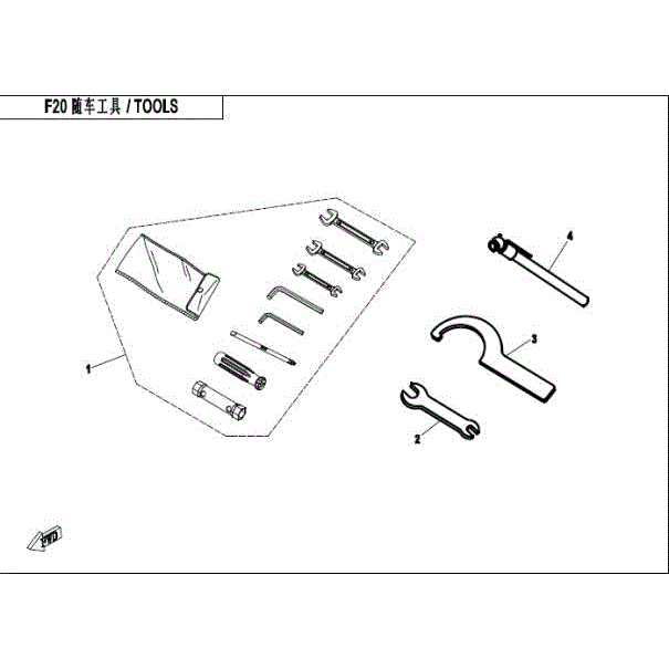 An Image of a genuine CFMOTO Parts Schematic Diagram showing the group - TOOLS - 2016 CFMOTO CFORCE 400