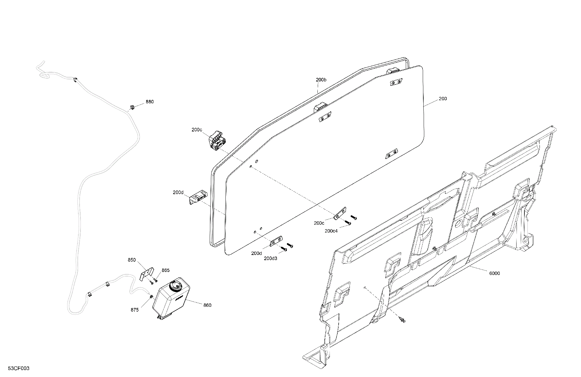 An Image of a Genuine Can-Am Parts Schematic Diagram showing the schematic - ENCLOSURE CAB - BACK WALL