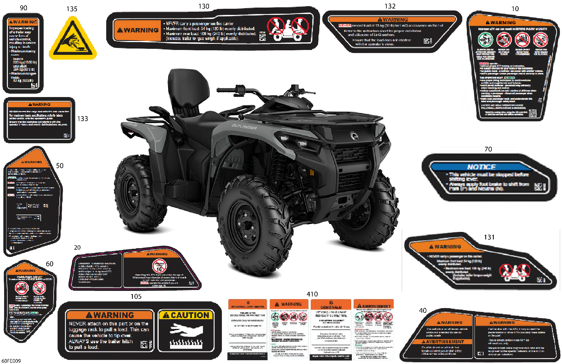An Image of a Genuine Can-Am Parts Schematic Diagram showing the schematic - BODY - WARNING DECALS
