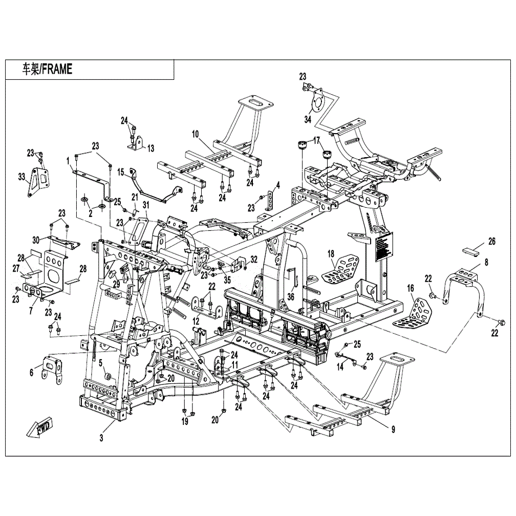 An Image of a genuine CFMOTO Parts Schematic Diagram showing the group - FRAME - 2022 CFMOTO CFORCE 800 XC