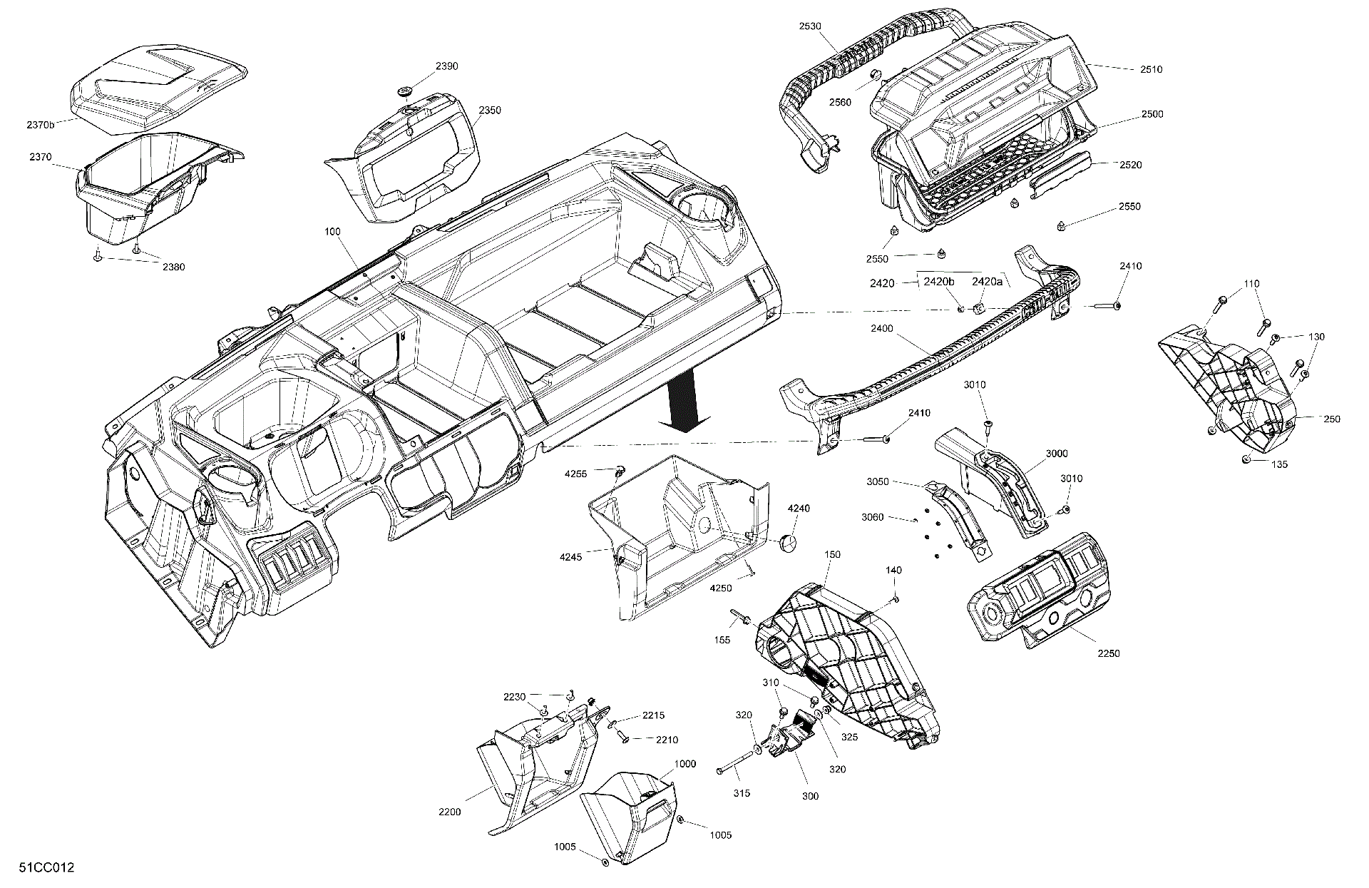 An Image of a Genuine Can-Am Parts Schematic Diagram showing the schematic - CAB INTERIOR - DASHBOARD