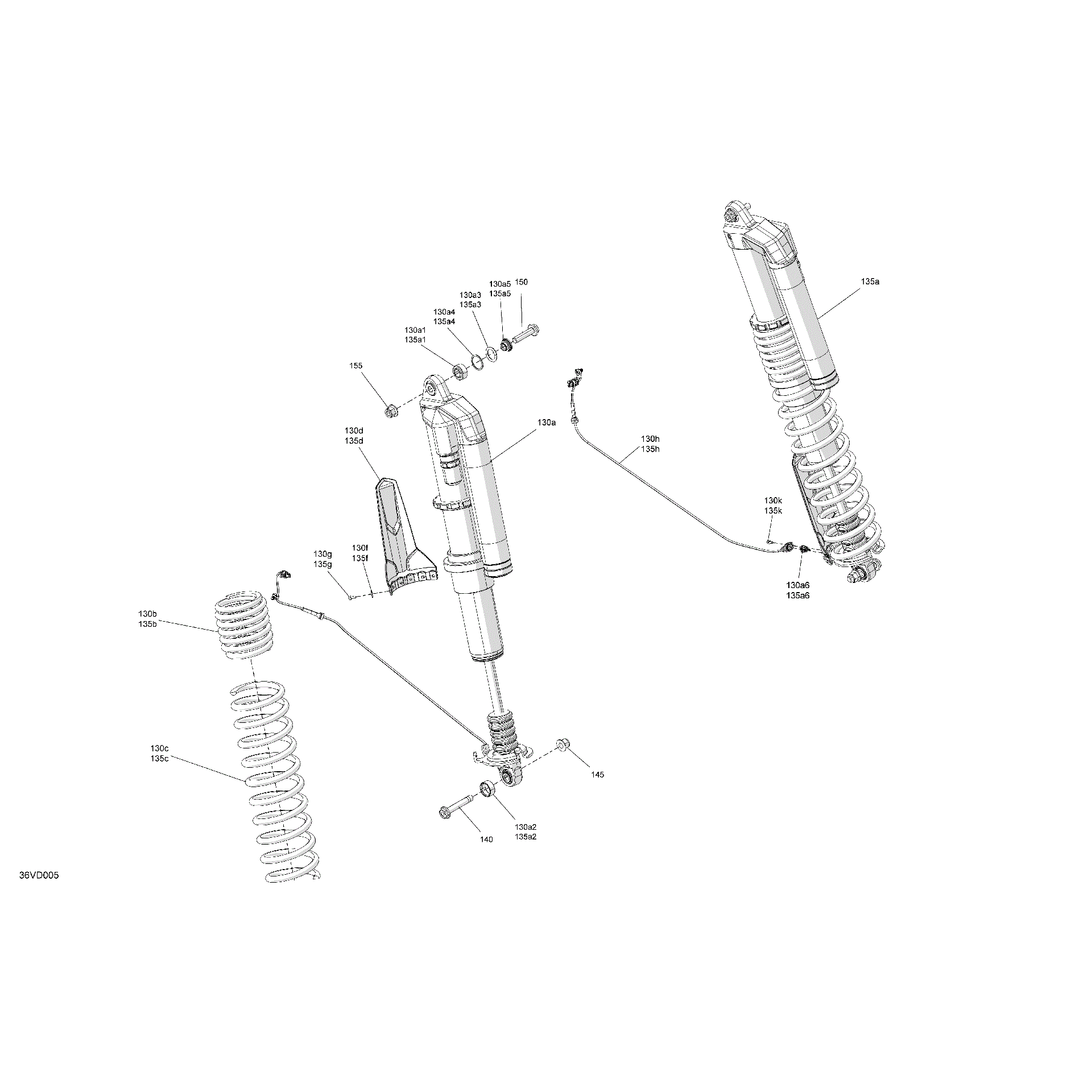 An Image of a Genuine Can-Am Parts Schematic Diagram showing the schematic - SUSPENSION - REAR SHOCKS