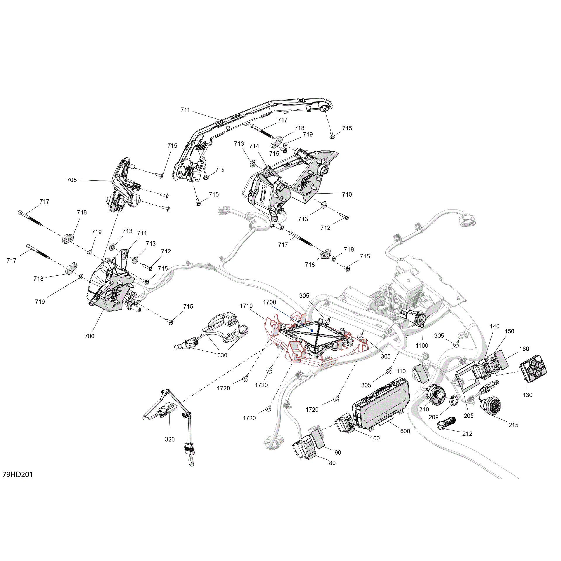 An Image of a Genuine Can-Am Parts Schematic Diagram showing the schematic - ELECTRIC - FRONT SECTION
