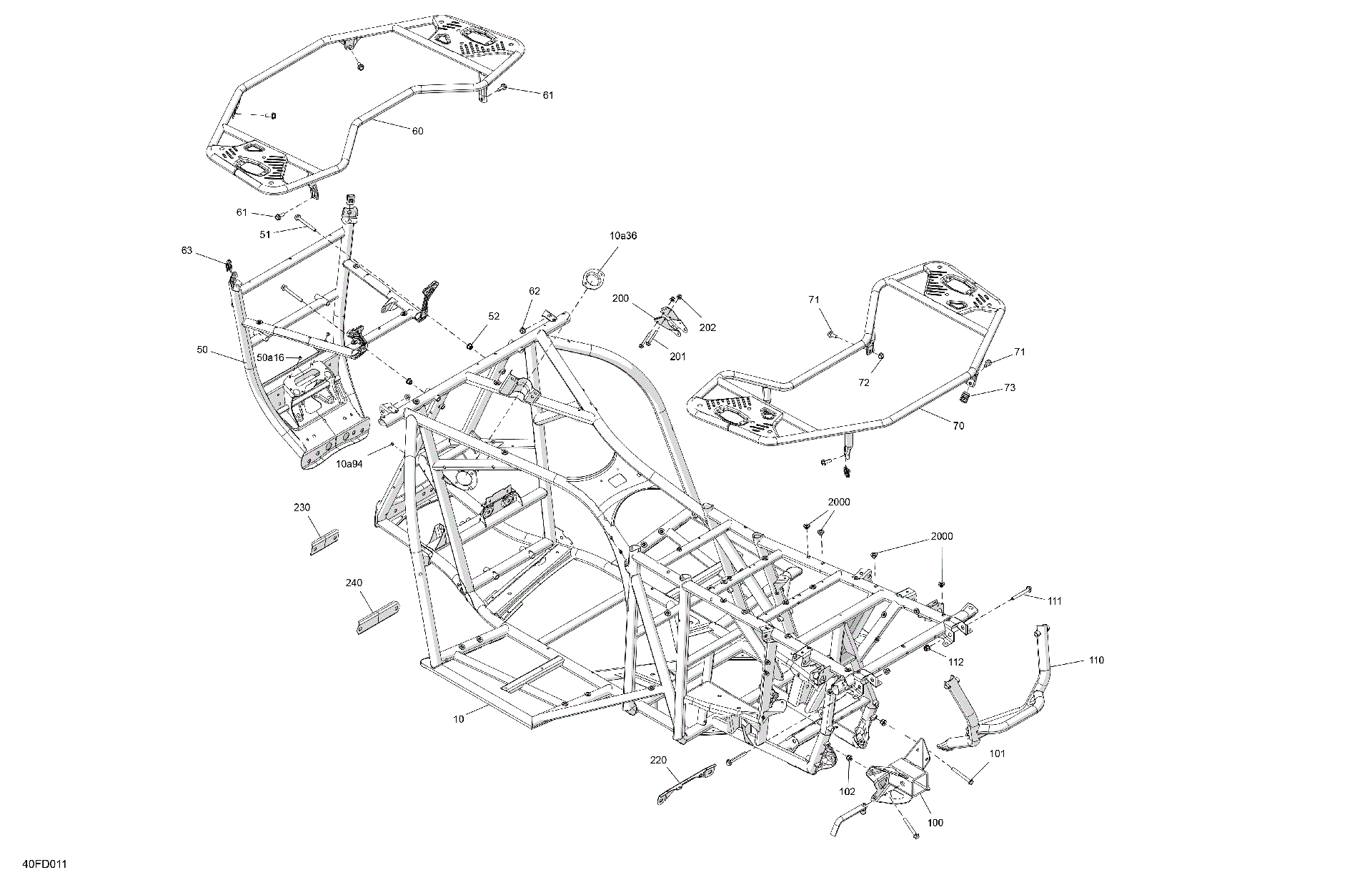 An Image of a Genuine Can-Am Parts Schematic Diagram showing the schematic - FRAME - SYSTEM