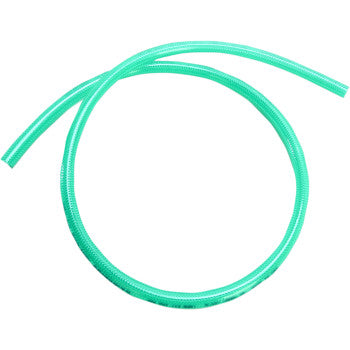 The Helix High Pressure Fuel Line Green 5/16" 3' is a coiled, translucent green polyurethane hose with excellent abrasion resistance, shown with one end slightly extended outward against a white background.