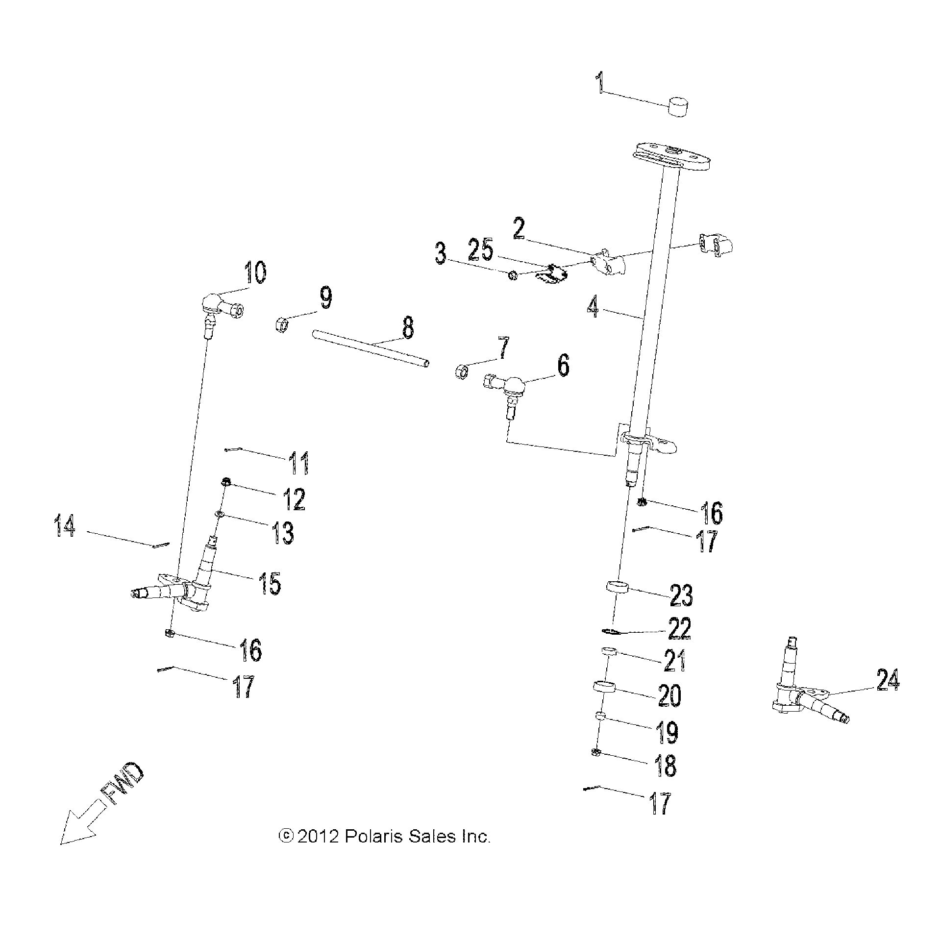 An Image of a Genuine Polaris Parts Schematic Diagram showing the schematic - STEERING: STEERING POST and TIE ROD ASM. - 2015 POLARIS OUTLAW 50