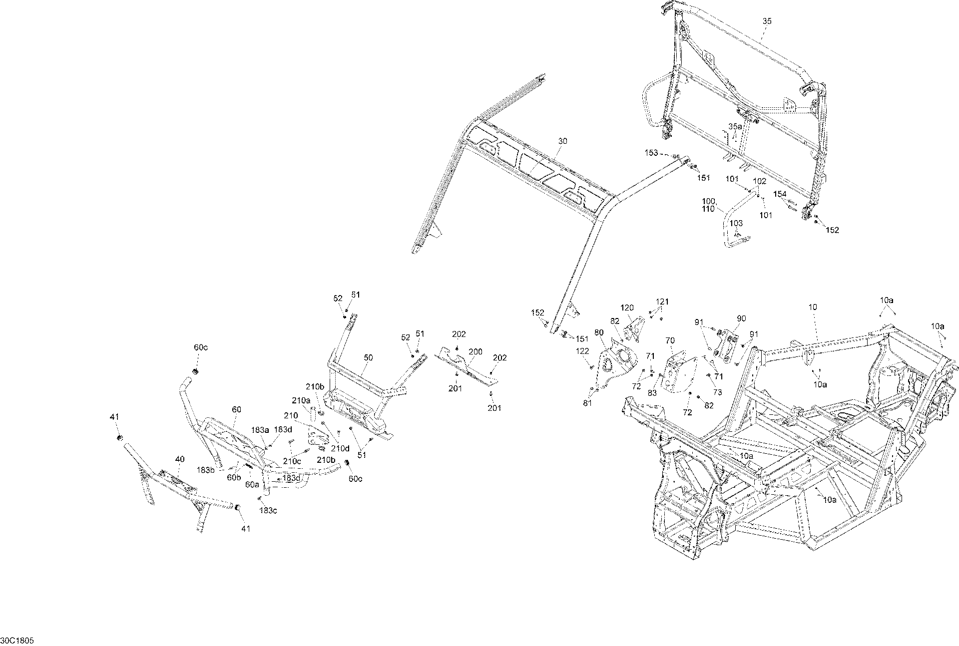 An Image of a Genuine Can-Am Parts Schematic Diagram showing the schematic - FRAME TRAXTER NON MAX