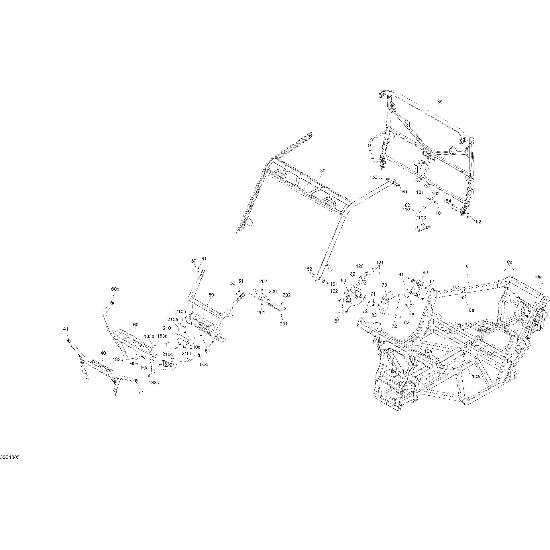 An Image of a Genuine Can-Am Parts Schematic Diagram showing the schematic - FRAME TRAXTER NON MAX