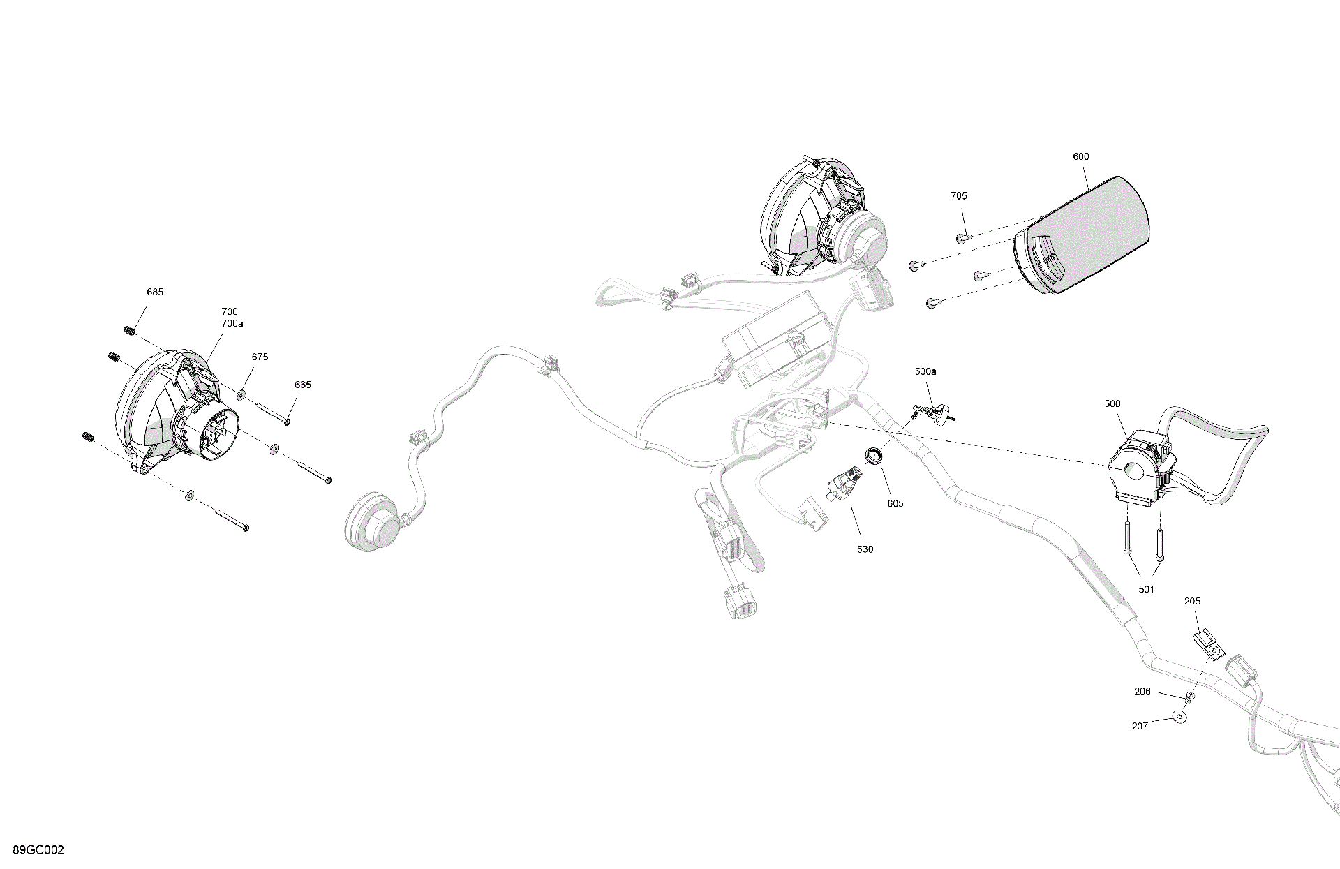 An Image of a Genuine Can-Am Parts Schematic Diagram showing the schematic - ELECTRIC - FRONT SECTION