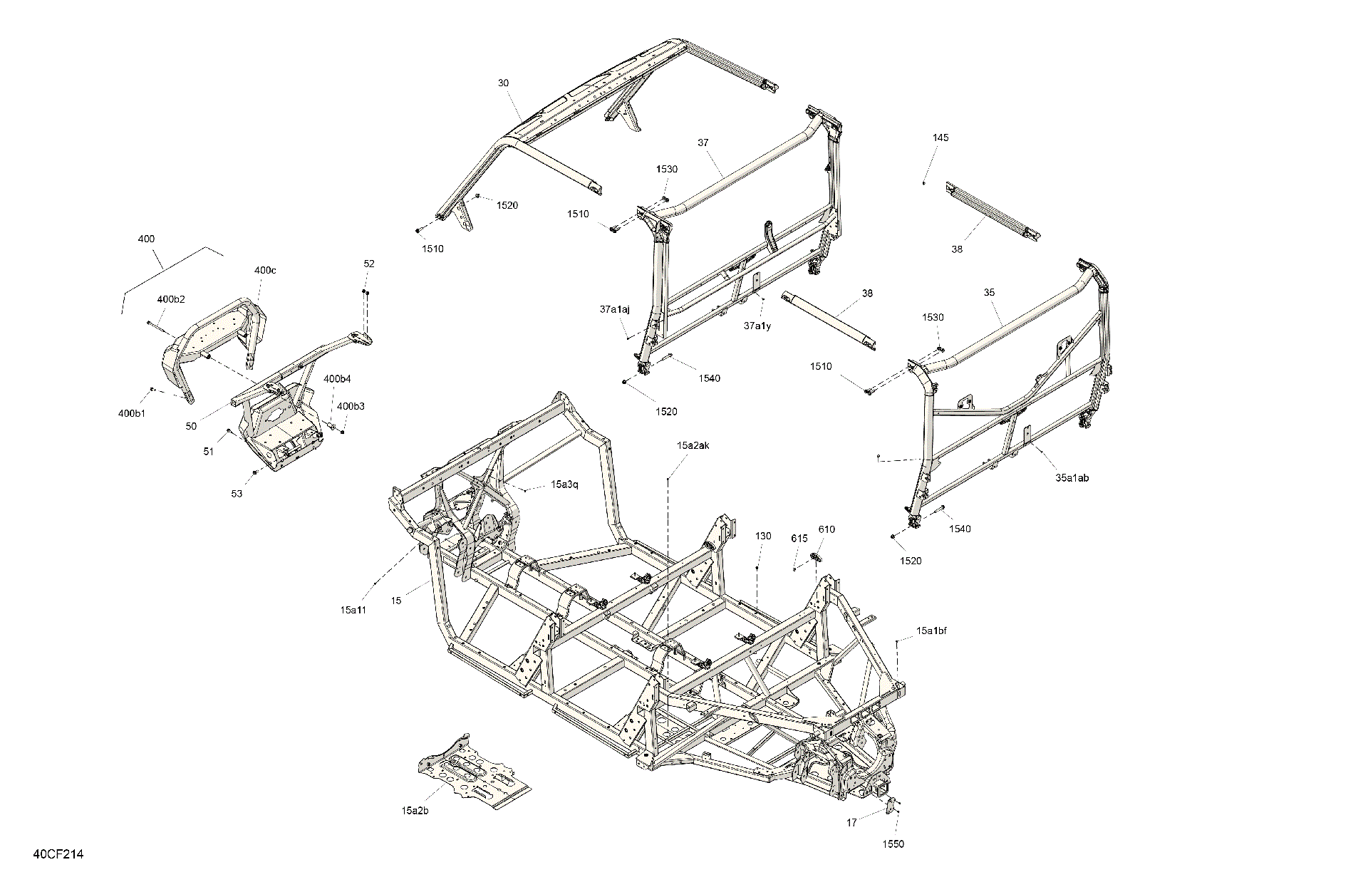 An Image of a Genuine Can-Am Parts Schematic Diagram showing the schematic - FRAME - SYSTEM