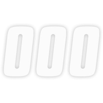 Three large, white, slanted “0”s with rounded corners—FX Factory Number 0 White 4" by Factory Effex—are lined up side by side on a light background, resembling durable high-gloss vinyl numbers.