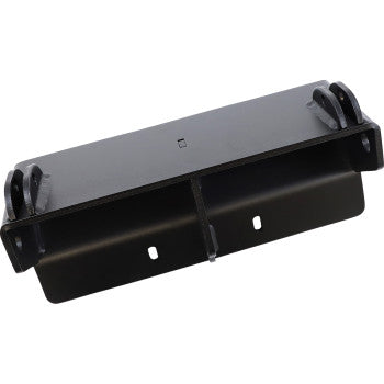 Black metal plow mount bracket with reinforced edges and multiple mounting holes designed for Kawasaki RM5 UTV.