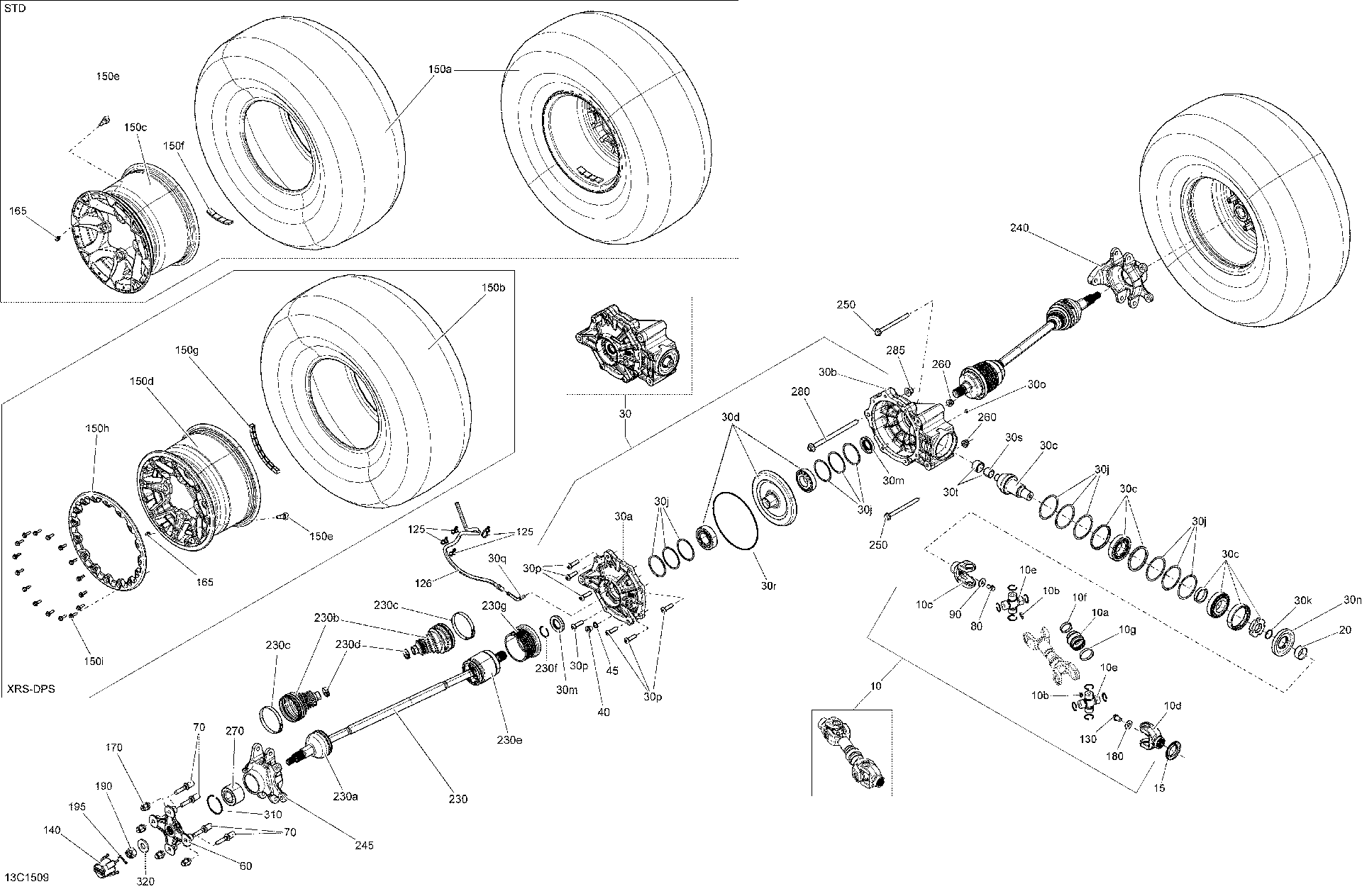 An Image of a Genuine Can-Am Parts Schematic Diagram showing the schematic - DRIVE SYSTEM REAR _13C1509