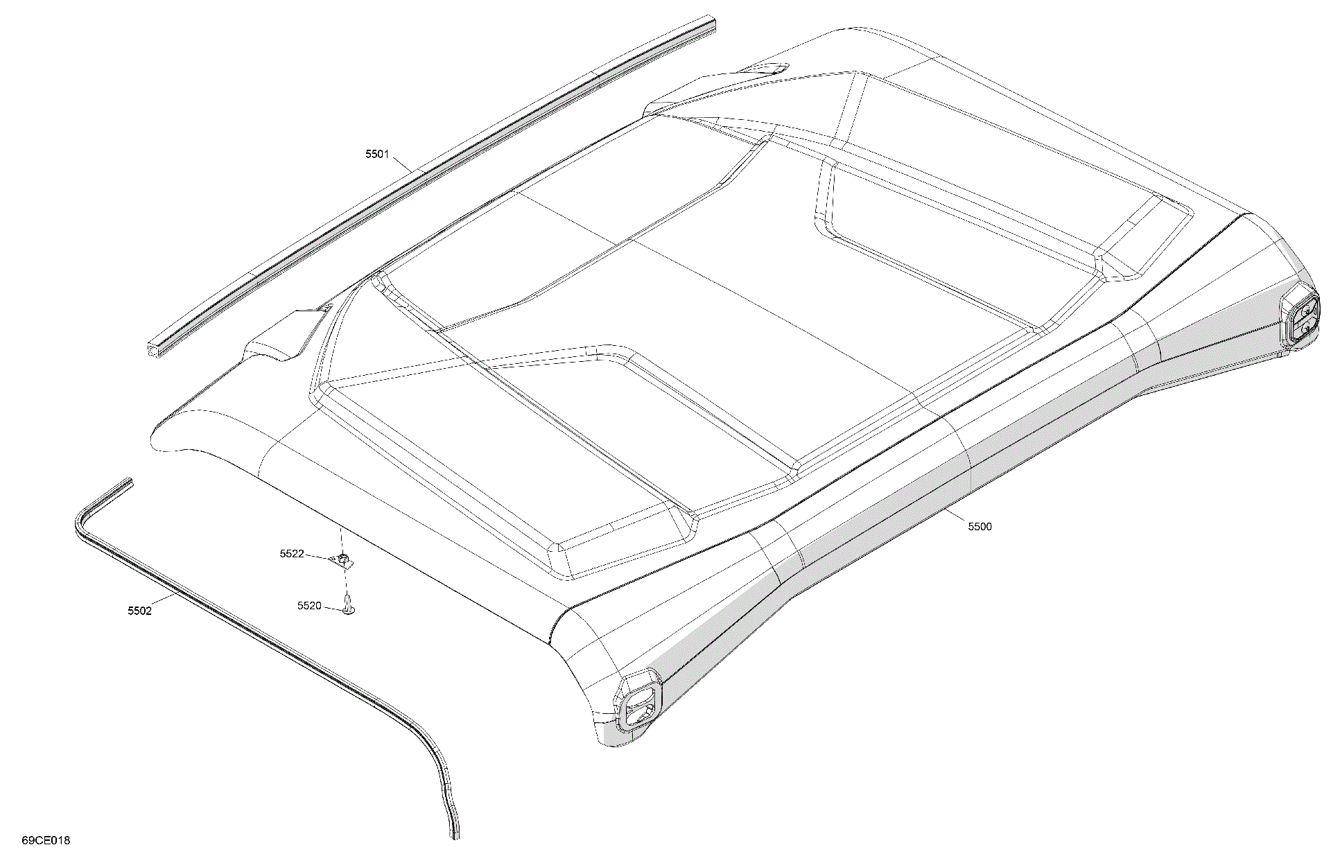 An Image of a Genuine Can-Am Parts Schematic Diagram showing the schematic - BODY - ROOF