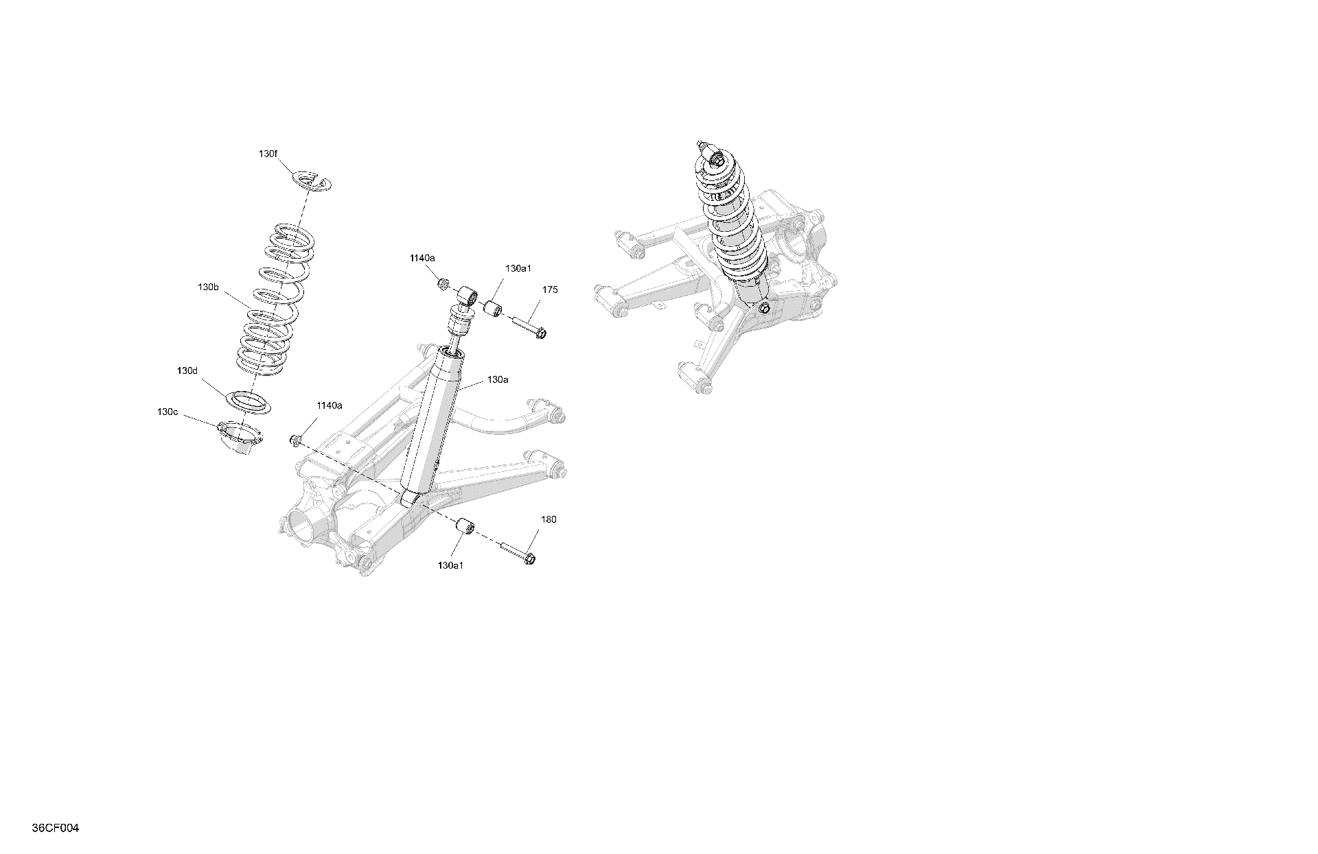 An Image of a Genuine Can-Am Parts Schematic Diagram showing the schematic - SUSPENSION - REAR SHOCKS