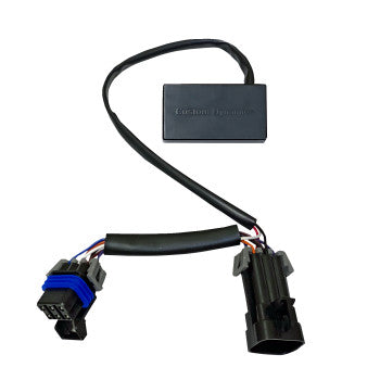 The Brake Light Module by Custom Dynamics is a black automotive wiring harness with two connectors—one blue and black, the other black—attaching to a rectangular module with flash strobe patterns and a short cable for easy plug-and-play installation.