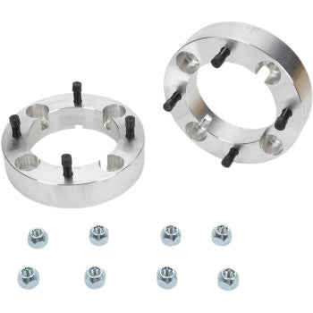 The image shows two High Lifter Spacer with Stud Wheel Rear 4 137 1-1/2 units, each with five black studs and ten matching lug nuts below—perfect as ATV wheel adapters or for fitting aftermarket tires on your vehicle.