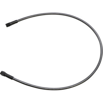 The KARBONFIBR Brake Line 28" by Magnum Shielding, featuring black connectors and a carbon fiber braid, is displayed in a curved shape against a white background.