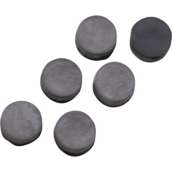 Six small, round, flat, gray objects—likely parts from the Polaris Clutch Button Kit by Epi—are arranged in a loose cluster on a white background.