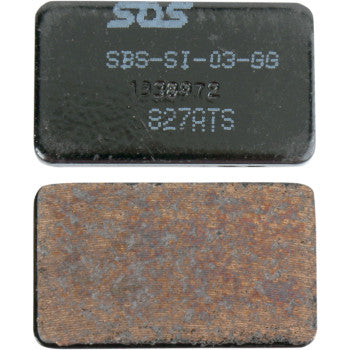 The image shows two rectangular brake pads: the top Arctic Cat Sintered Brake Pads by Sbs has a smooth black surface with text, while the bottom pad appears worn and rusted.