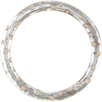 The Exhaust Gasket by Cometic is a metallic washer with small, evenly spaced holes along its circular edge for high-temperature sealing—ideal for exhaust gasket kits. Shown against a white background.