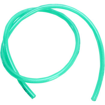 Bright green flexible fuel line hose, textured surface, 1/4 inch diameter, 3 feet long.