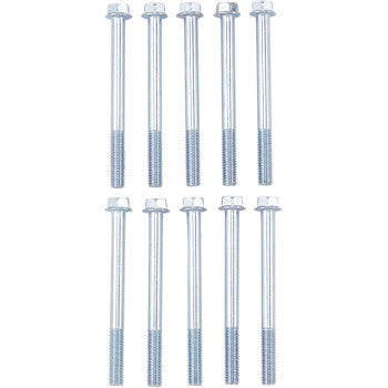 Ten Bolt Flange M6 x 65 bolts in a 10 pack, arranged in two rows of five on a white background. Each bolt features a hex flange head and threaded end, suitable for assortments or as replacement bolts.