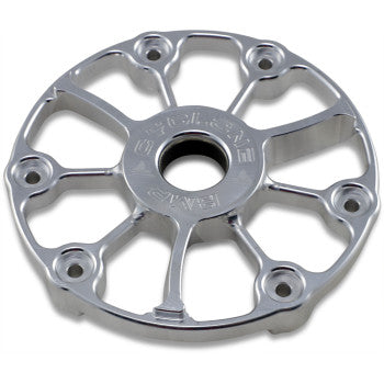Polished silver round clutch cover with exposed spokes and six bolt holes designed for UTV offroad use.
