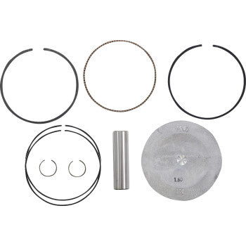 The Honda Piston Kit 91.50 mm by Prox includes a precision piston, three rings, two circlips, a wrist pin, and an oil ring, all neatly arranged on a white background.