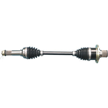 Heavy-duty Yamaha Grizzly rear left CV axle kit with black rubber boots and metal shafts.