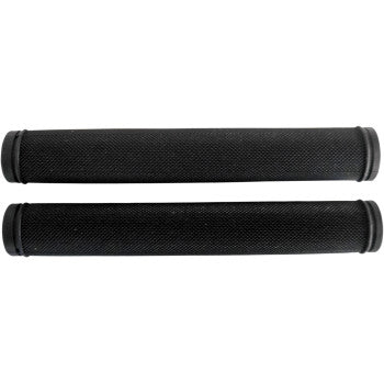 Two Black Rubber Grips 7" by Race Shop Inc. are displayed side by side on a white background, featuring a textured rubber surface and cylindrical shape.