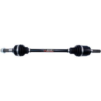 Black heavy-duty axle shaft with metal joints and protective rubber boots designed for Yamaha Viking/Wolverine front left.
