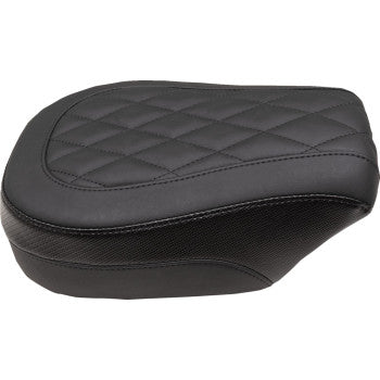 The Solo Touring Seat - Passenger in black with diamond stitch by Mustang offers elegant top stitching and smooth, curved sides for a stylish, comfortable ride on your Indian Chief.