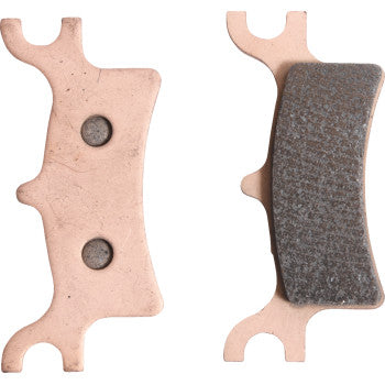 Two Sintered Brake Pads by All Balls are displayed side by side on a white background; the left pad reveals its smooth, riveted back, while the right highlights its textured friction surface for excellent stopping power and long-lasting durability.