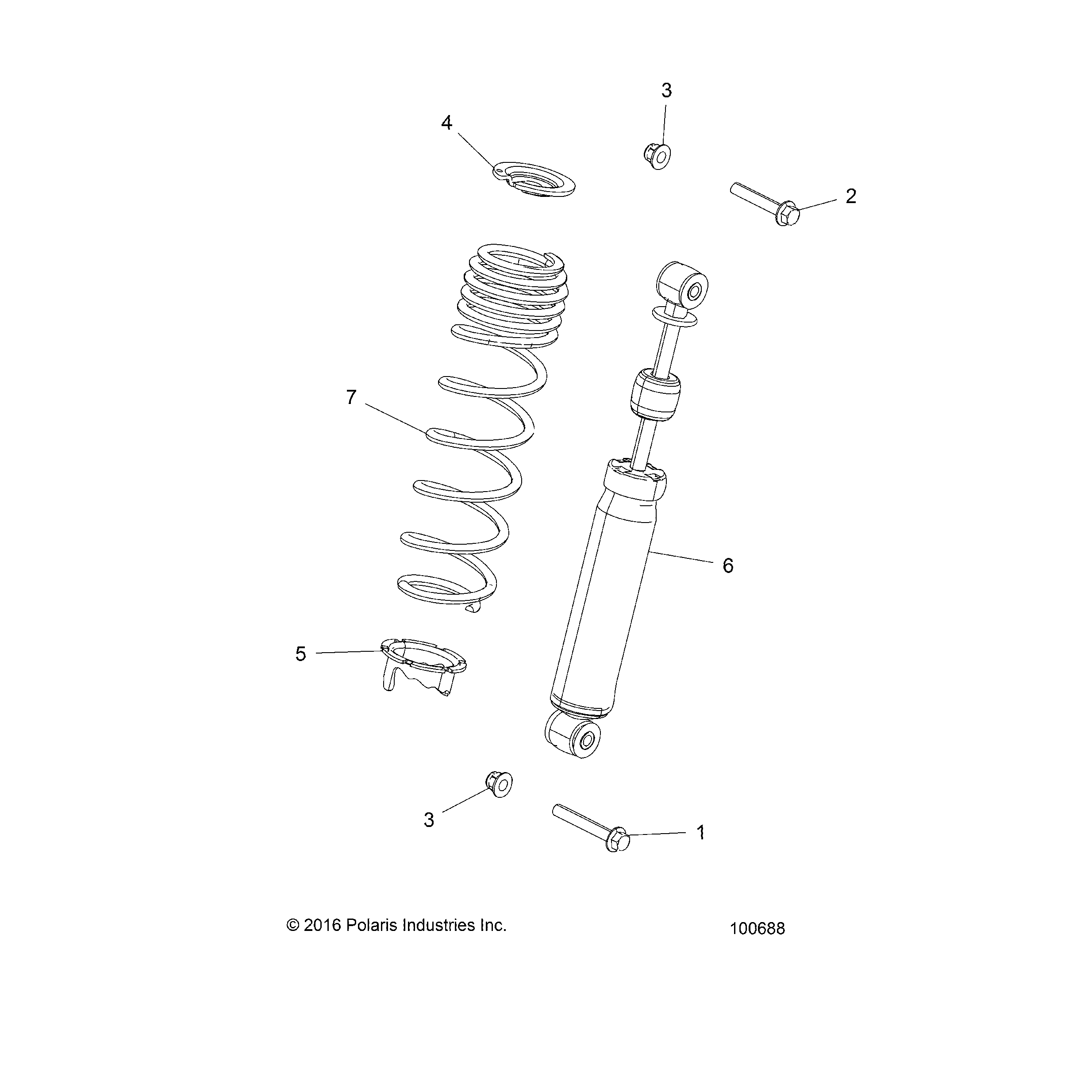 An Image of a Genuine Polaris Parts Schematic Diagram showing the schematic - SUSPENSION: FRONT SHOCK MOUNTING - 2018 POLARIS ACE 570