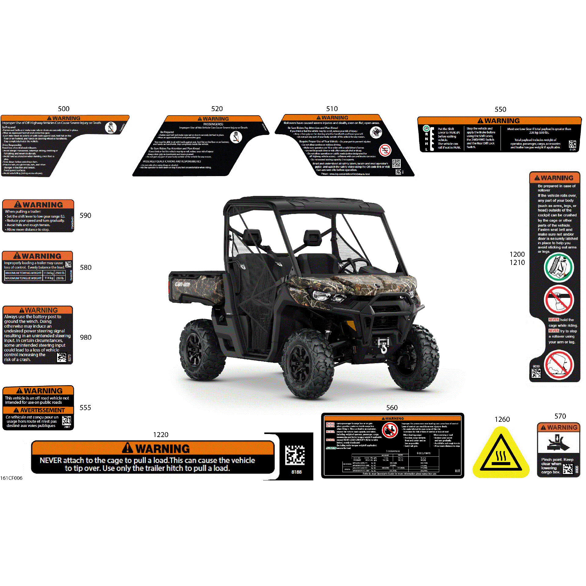 An Image of a Genuine Can-Am Parts Schematic Diagram showing the schematic - BODY - WARNING DECALS