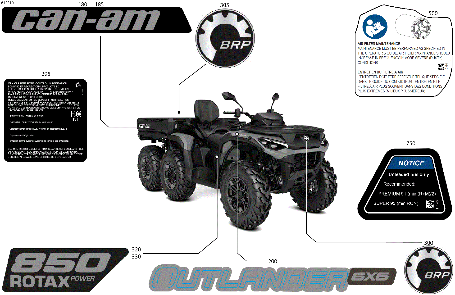 An Image of a Genuine Can-Am Parts Schematic Diagram showing the schematic - BODY - FEATURE DECALS