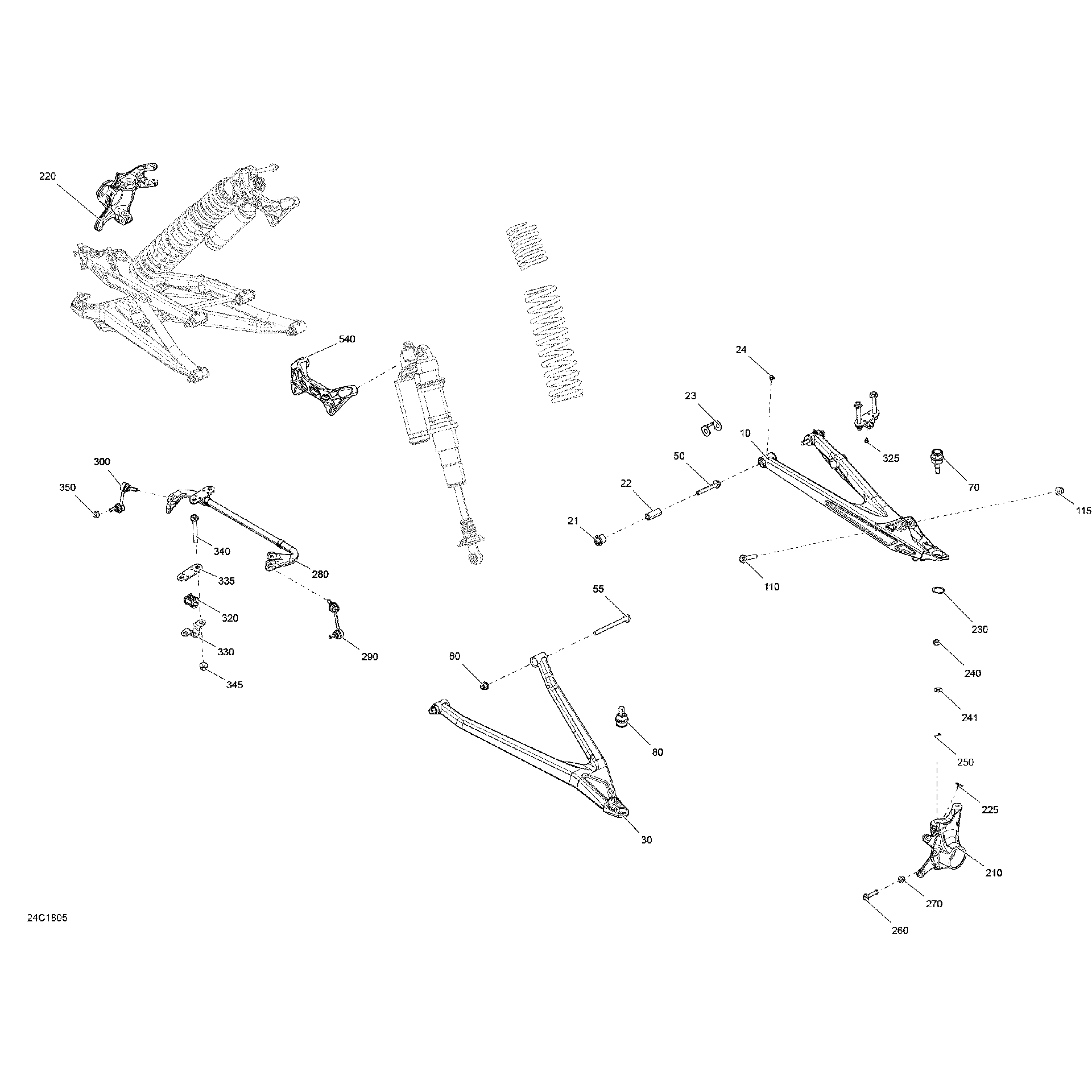 An Image of a Genuine Can-Am Parts Schematic Diagram showing the schematic - FRONT SUSPENSION - PACKAGE X RC