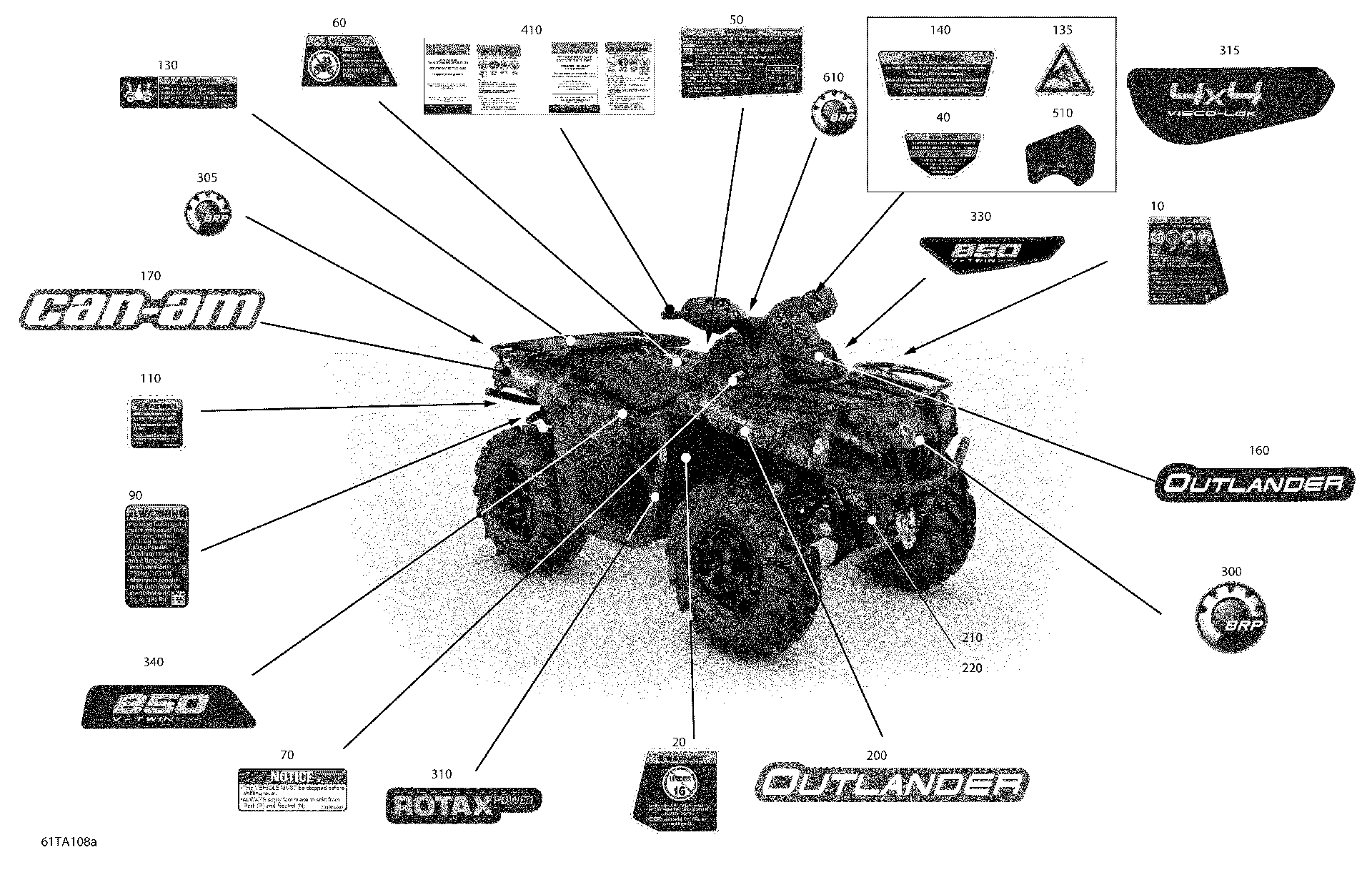 An Image of a Genuine Can-Am Parts Schematic Diagram showing the schematic - BODY - DECALS - DPS