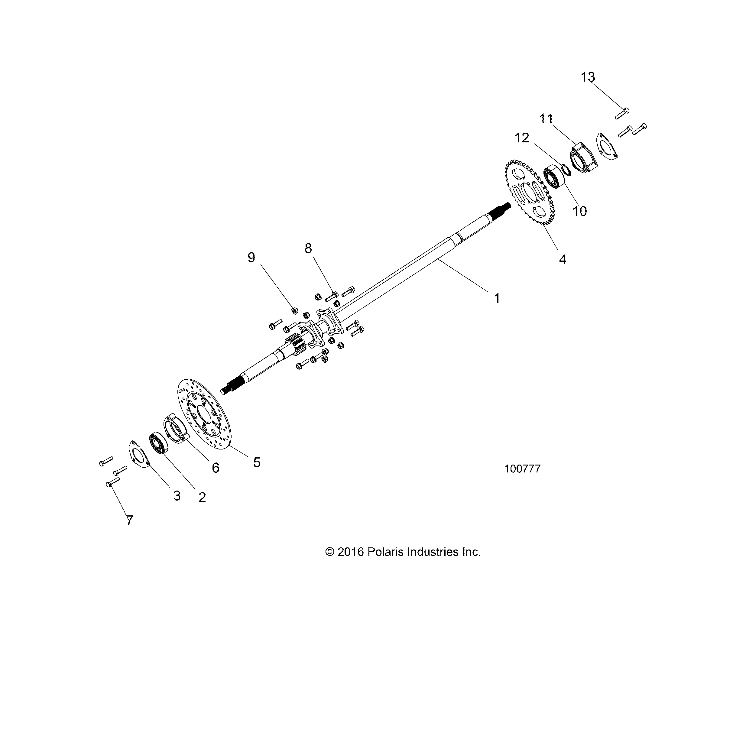 An Image of a Genuine Polaris Parts Schematic Diagram showing the schematic - SUSPENSION: REAR AXLE - 2018 POLARIS ACE 150 EFI INDY